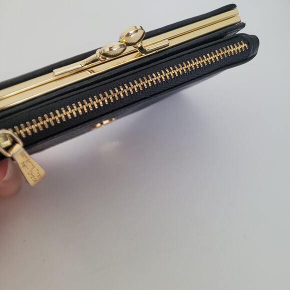 Samantha Thavasa Zip Kisslock Geniue Pebble Leather Wallet Black Boho Quality - Picture 3 of 11